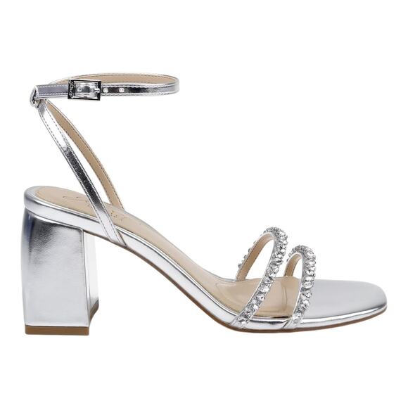 Jewel Badgley Mischka Women's Nella Block Heel Dress Sandals Silver Size 9 - Picture 2 of 5